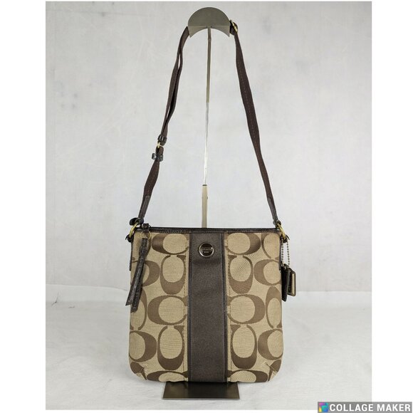COACH F21905 SIGNATURE STRIPE DUFFLE SIGNATURE FABRIC Dark Brown - Picture 1 of 15